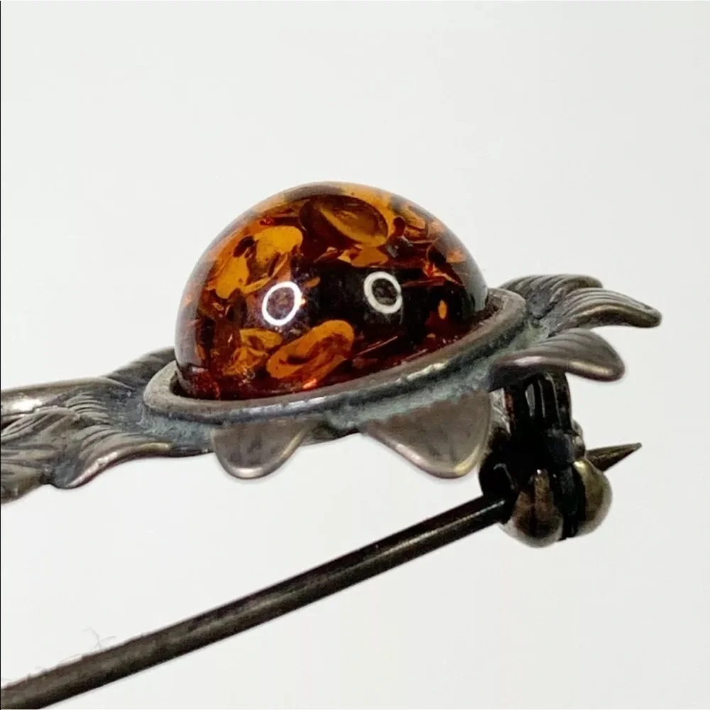 Amber Sterling Silver flower brooch Baltic Floral
